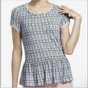 Meadow Rue Anthropologie blue stained glass print top peplum ruffle